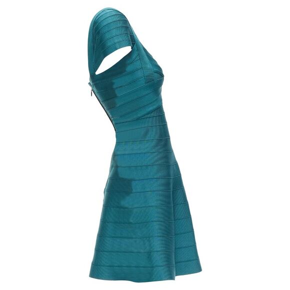 Herve Leger Cap Sleeve Sweetheart Fit Flare Bandage Dress